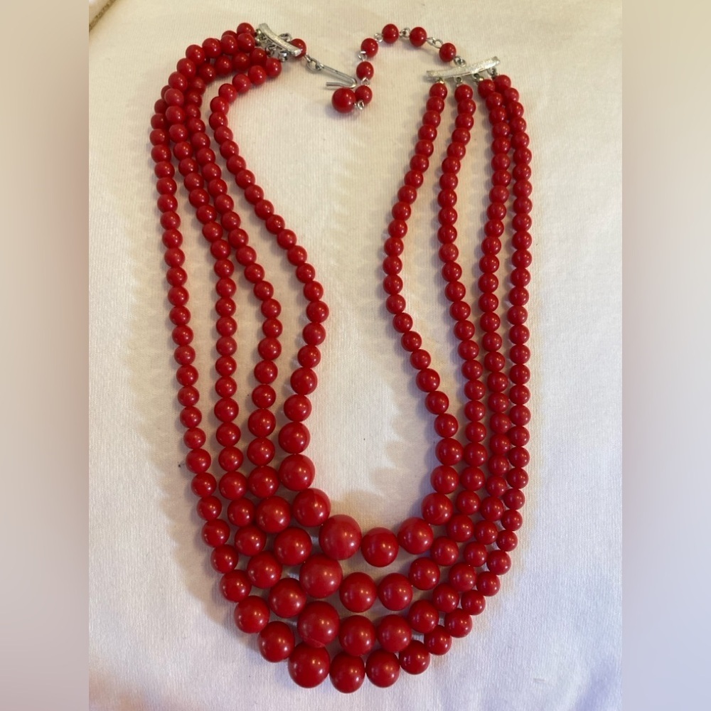 Japan Red Multi Strands Vintage Necklace